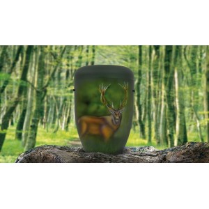 Hand Painted Biodegradable Cremation Ashes Funeral Urn / Casket - Red Deer (Stag) Natural Wildlife